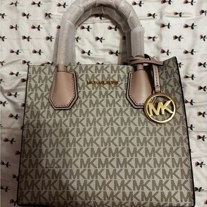 Michael Kors Beige and Gold Satchel